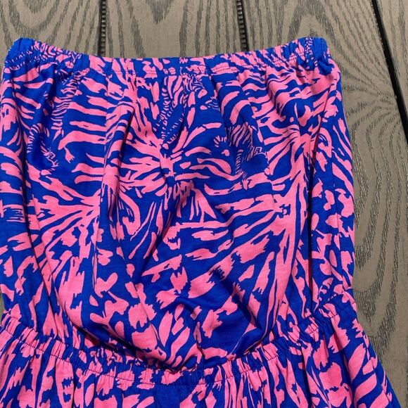 Lilly Pulitzer size 2/4 rolling in the grass blue pink strapless zebra dress - Picture 4 of 12